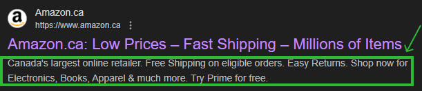 meta description example with arrows
