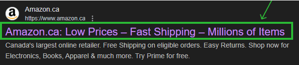 meta title example with arrows